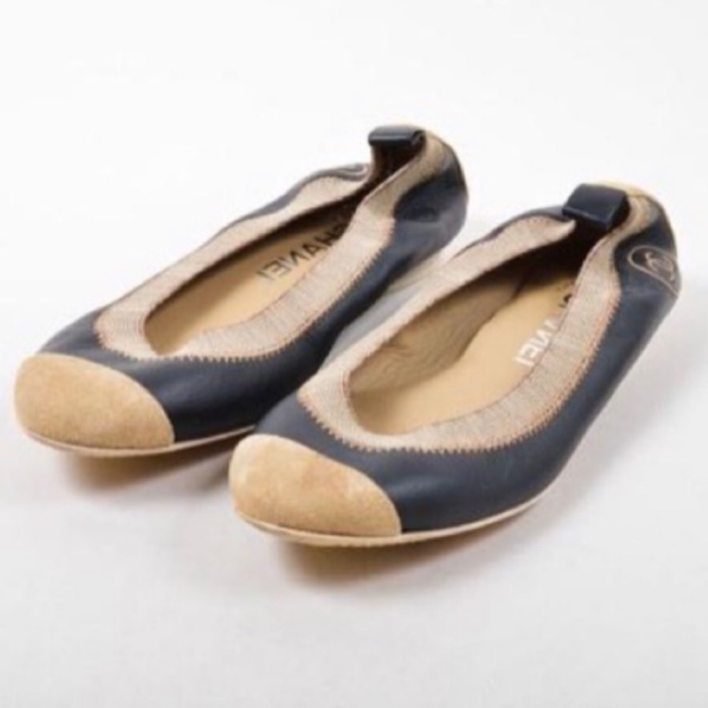 ✨Iconic CHANEL CC Logo Ballerina Cap Toe Flats Slip-on Shoes